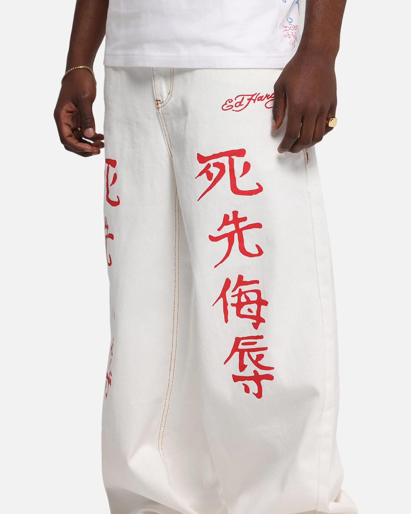 Ed Hardy Death Before Dishonour Jeans Off White