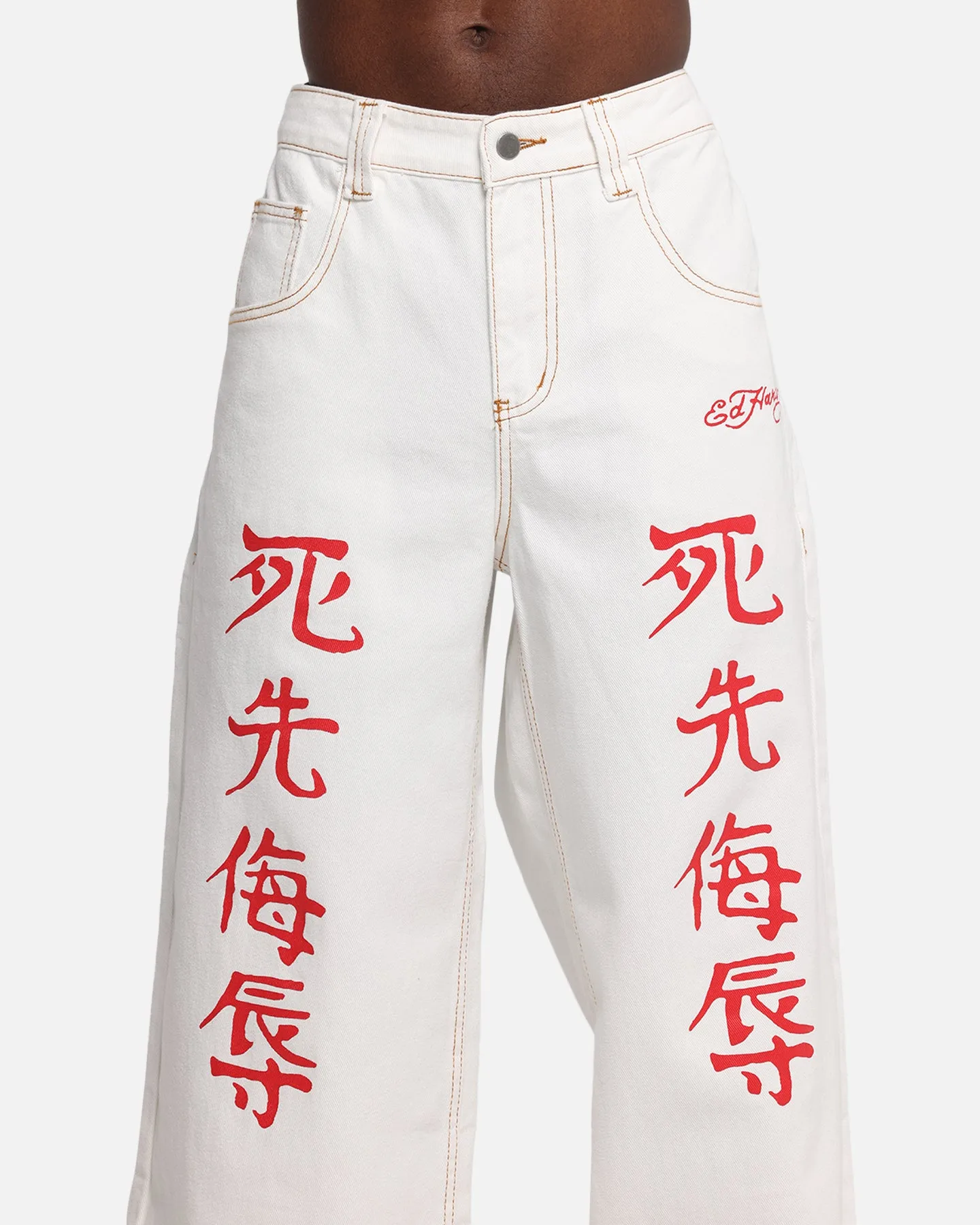 Ed Hardy Death Before Dishonour Jeans Off White