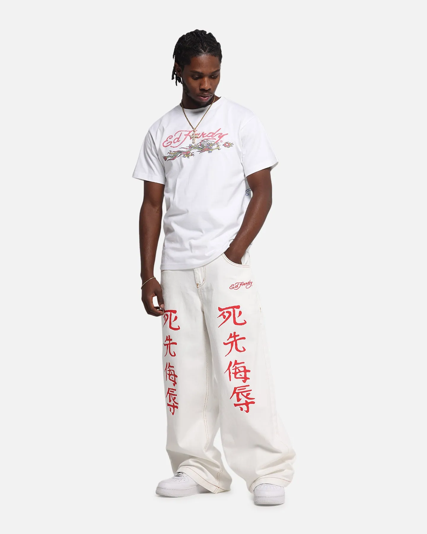 Ed Hardy Death Before Dishonour Jeans Off White