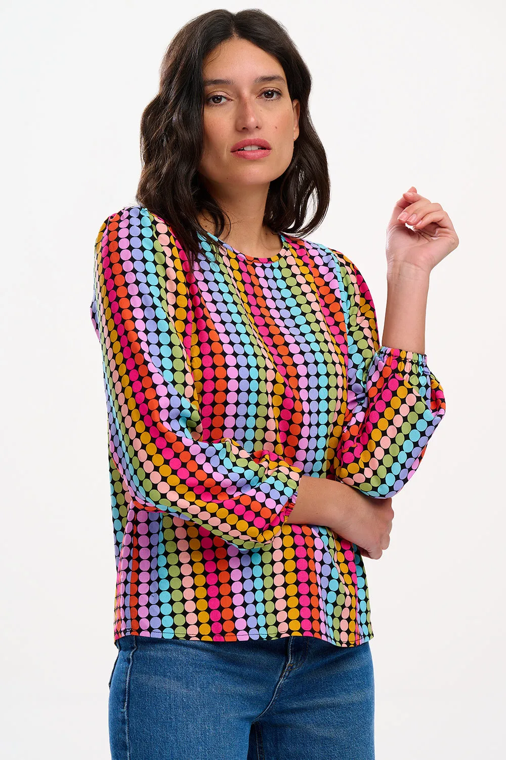Elaina Blouse - Black. Rainbow Circles