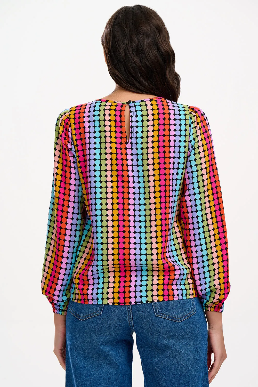Elaina Blouse - Black. Rainbow Circles