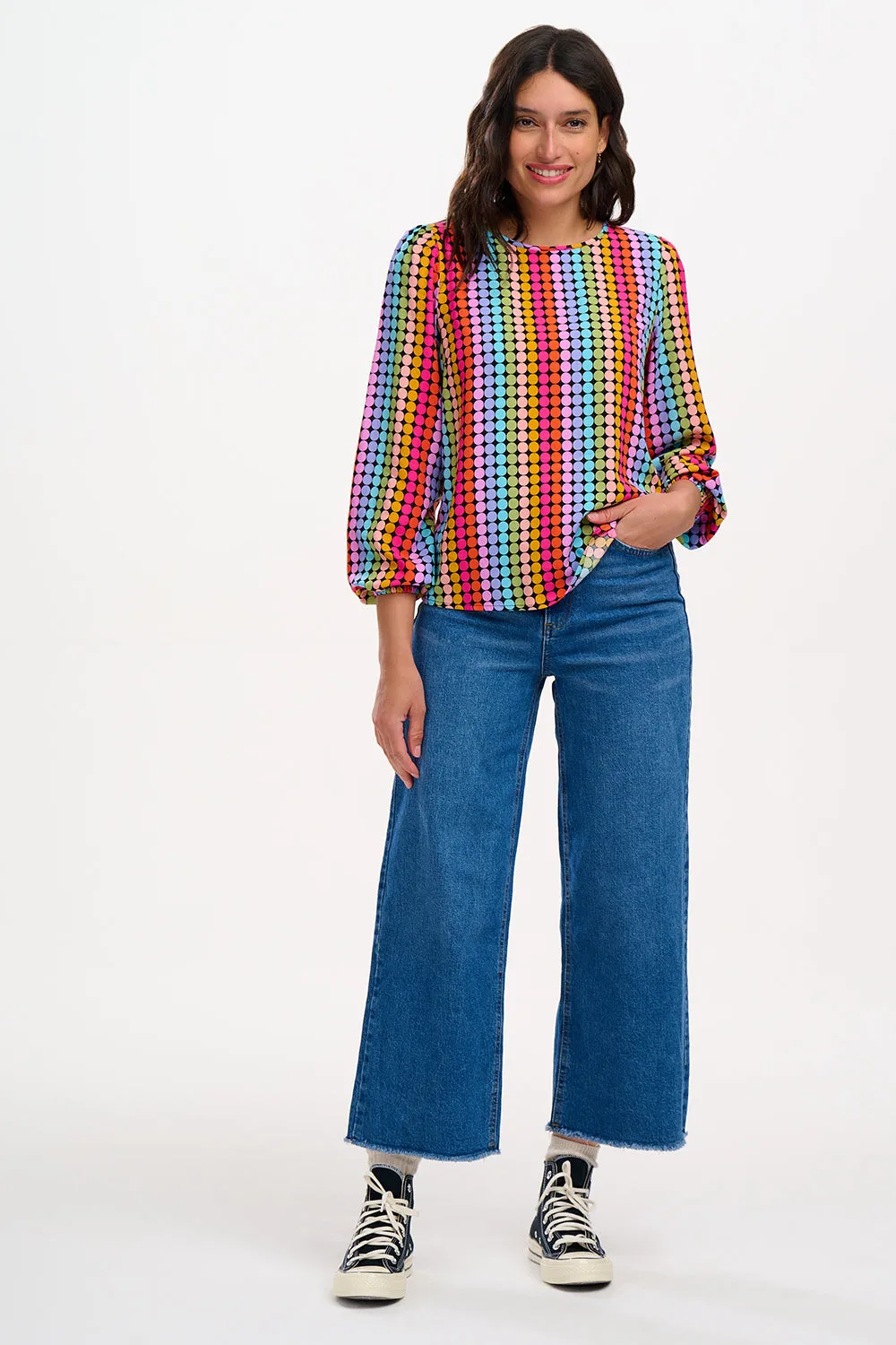 Elaina Blouse - Black. Rainbow Circles