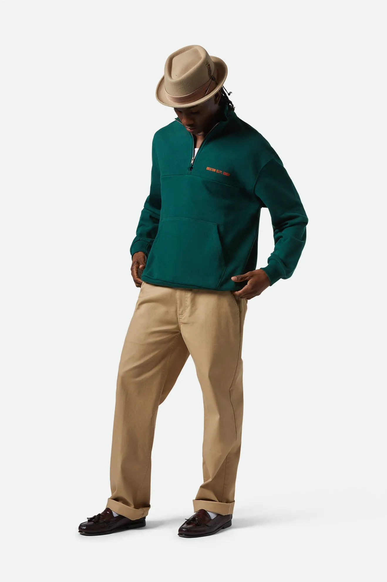 Embroidered Heavyweight Oversized Half Zip - Deep Emerald