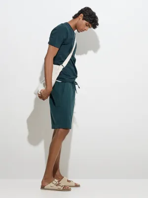 ETA Dark Teal Relaxed-Fit Mid-Rise Cotton Shorts