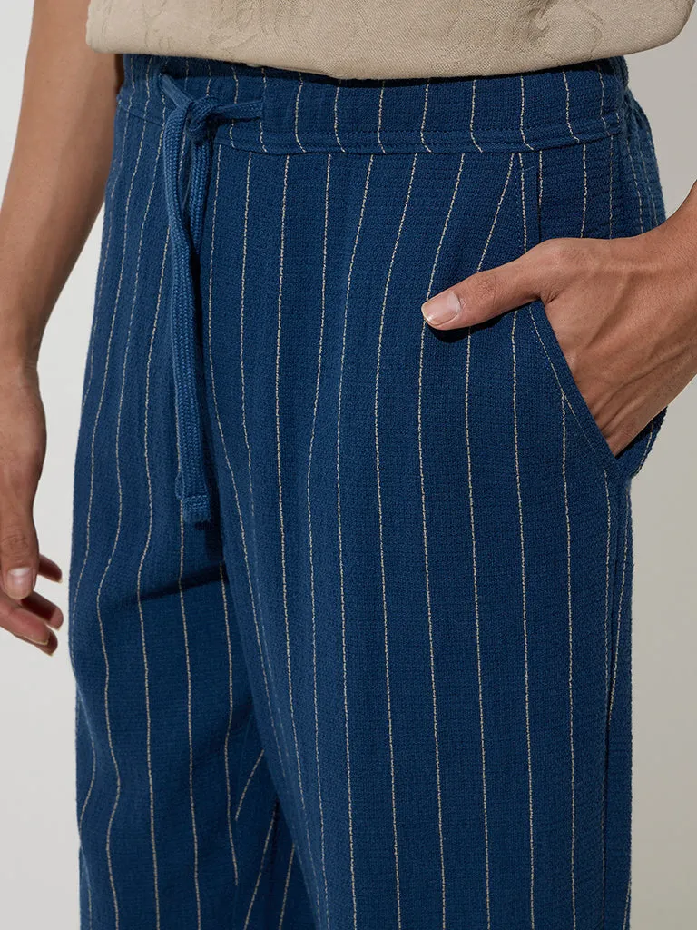 ETA Indigo Striped Relaxed-Fit Mid-Rise Cotton Chinos