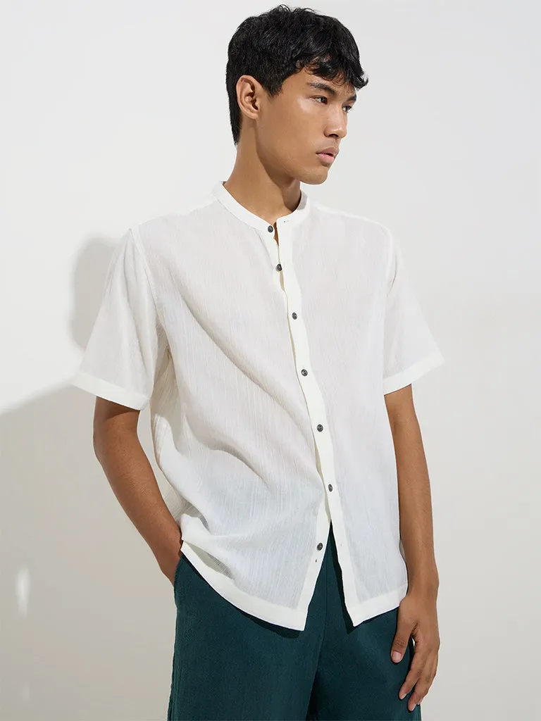 ETA White Crinkle-Textured Relaxed-Fit Cotton Shirt