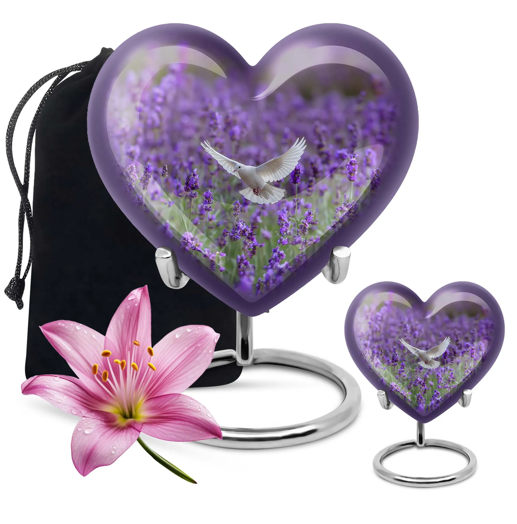Eternal Remembrance: White Dove on Purple Urn - Large, Memorial Ashes Repository