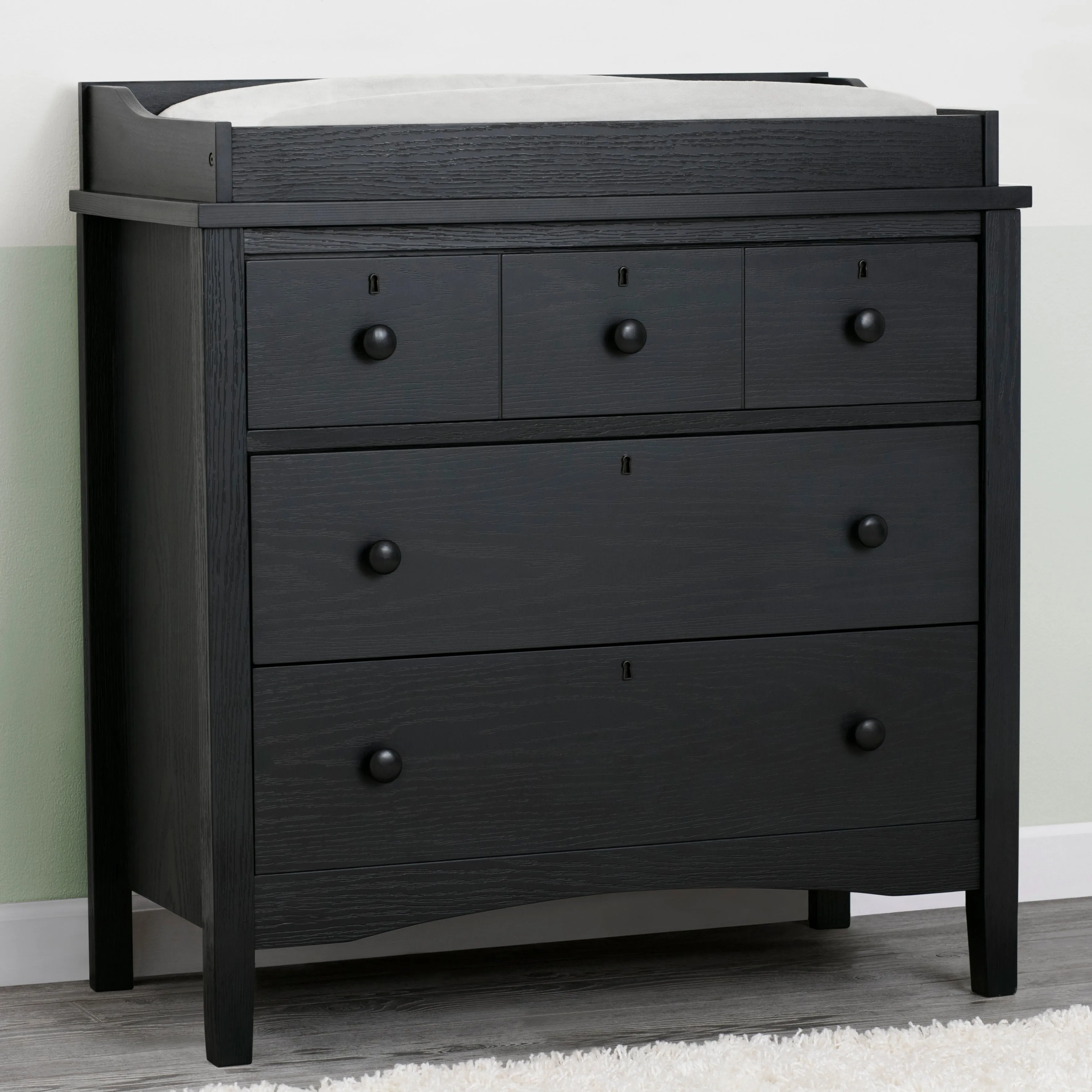 Farmhouse 3 Drawer Dresser with Changing Top and Interlocking Drawers