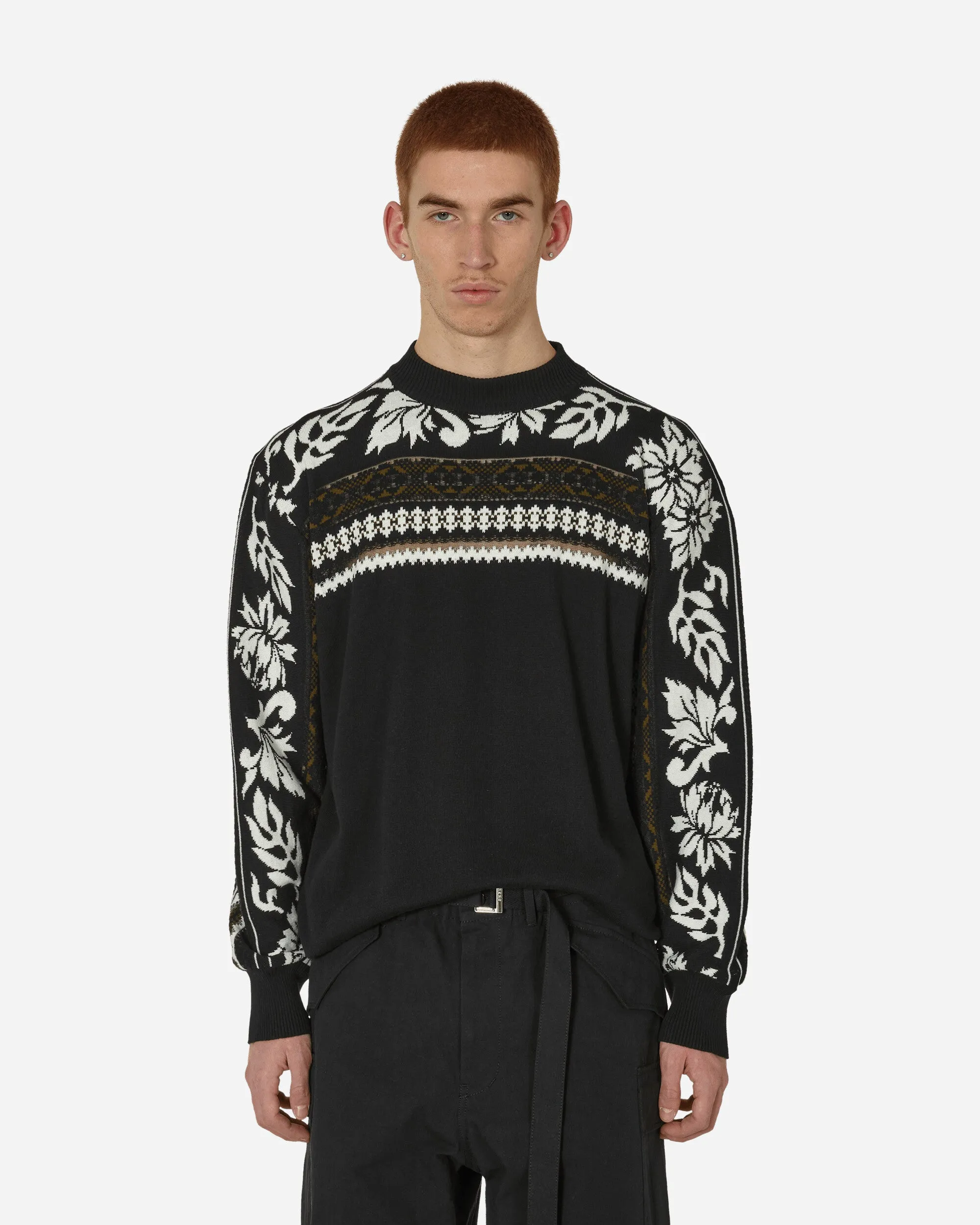 Floral Jacquard Knit Sweater Black / Off White