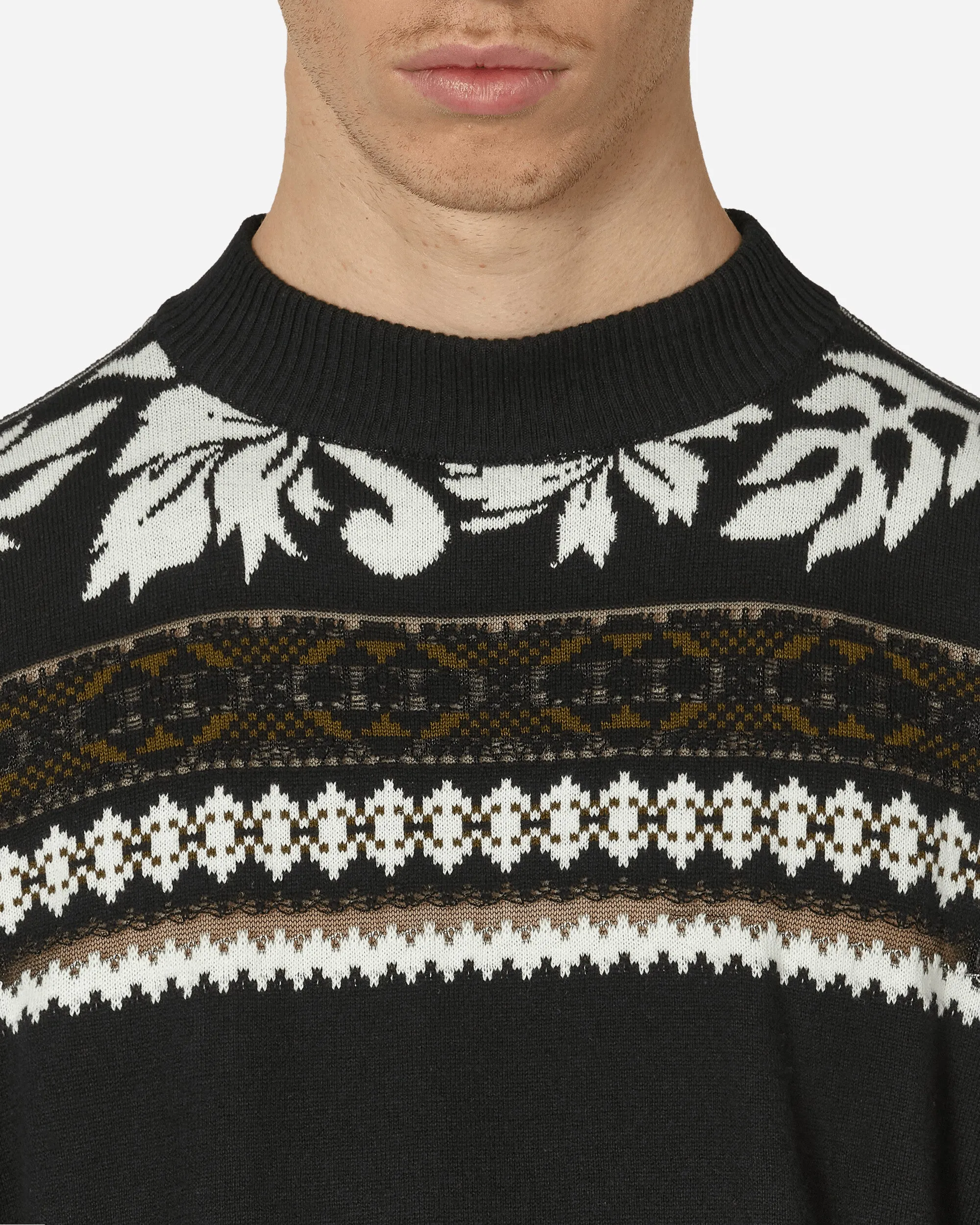 Floral Jacquard Knit Sweater Black / Off White