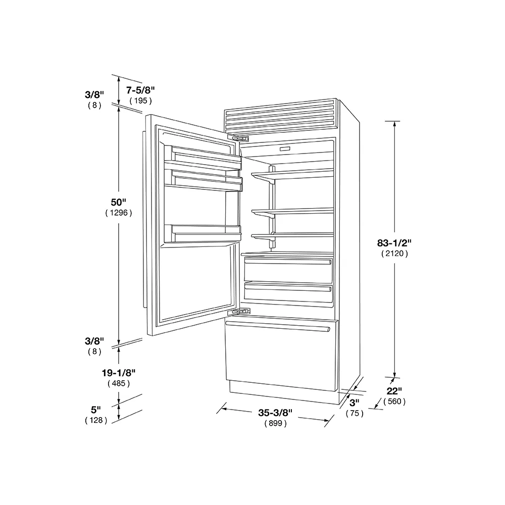 Fulgor Milano F7PBM36S2R 36" Sofia Pro Fridge - Right Hinge