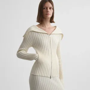 FUNNEL NECK CARDIGAN | cream viscose
