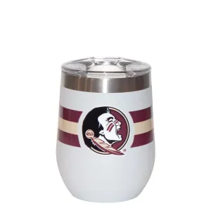 Gametime Sidekicks Seminole Logo Stripe Design 12oz Stainless Steel Insulated Stemless Wine Tumbler- White
