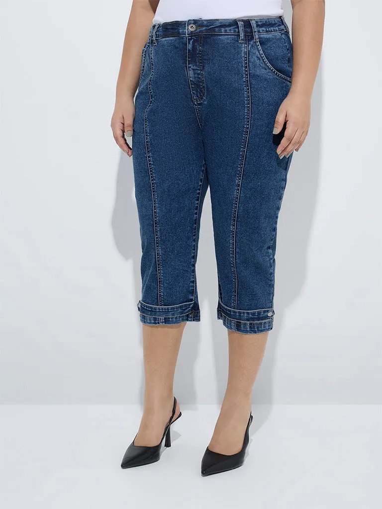 Gia Blue Relaxed-Fit Mid-Rise Capri Jeans