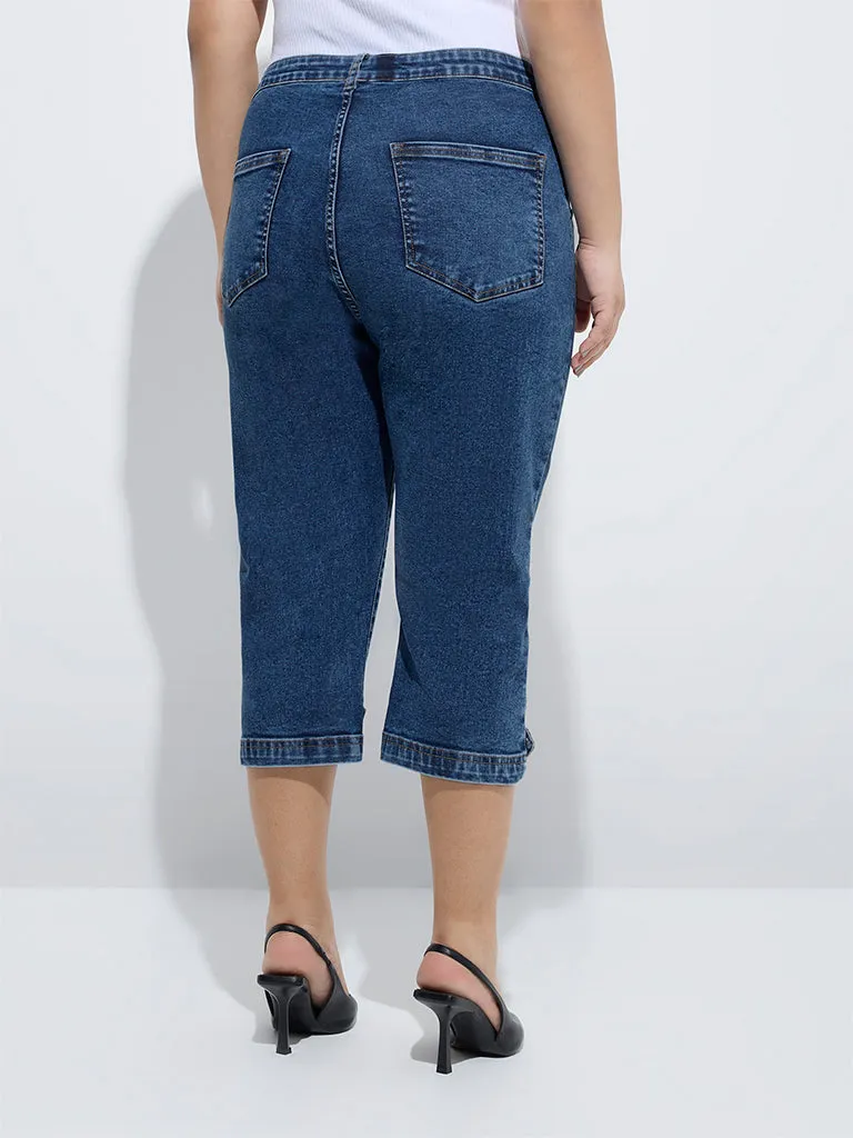 Gia Blue Relaxed-Fit Mid-Rise Capri Jeans