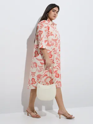 Gia Coral Floral Pattern Cotton-Blend Shirt Dress