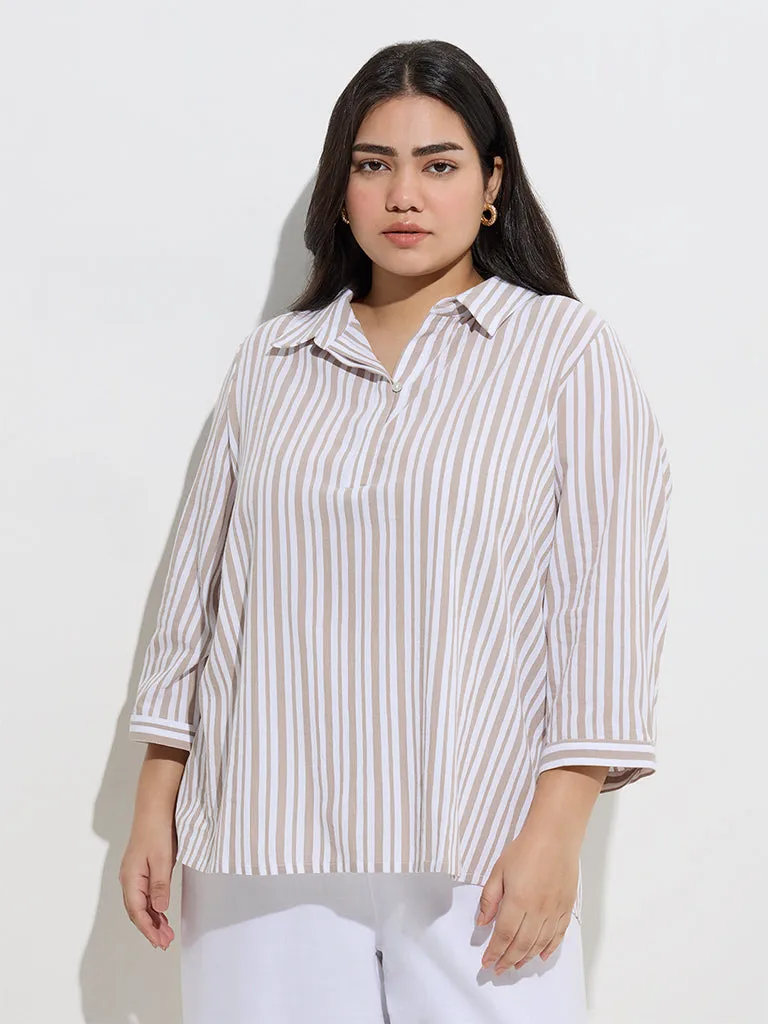 Gia Taupe Stripe Pattern Blouse