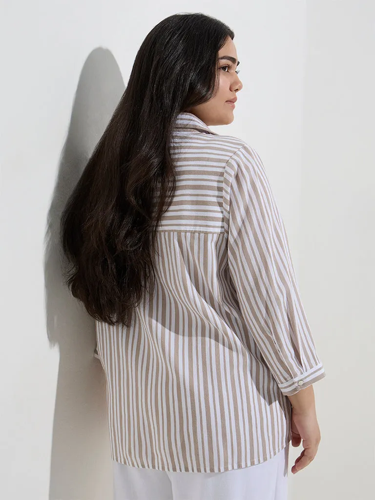 Gia Taupe Stripe Pattern Blouse