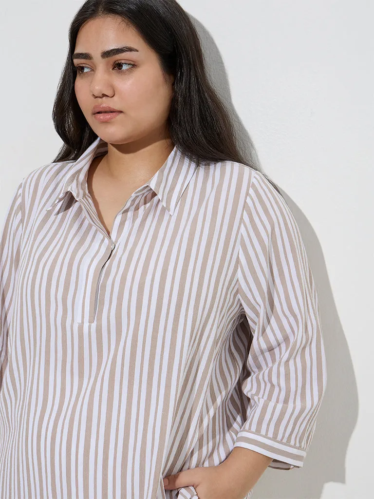 Gia Taupe Stripe Pattern Blouse