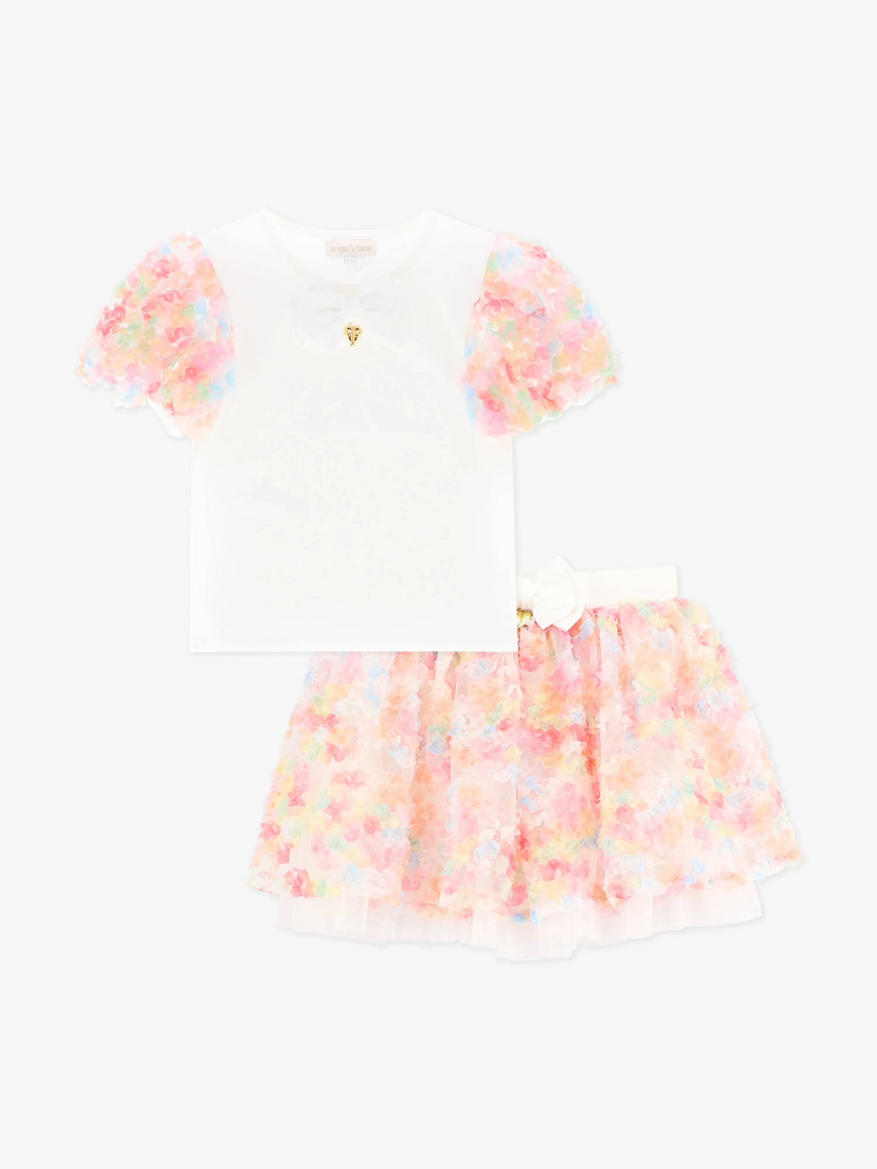 Girls Confetti Top and Skirt Set in White