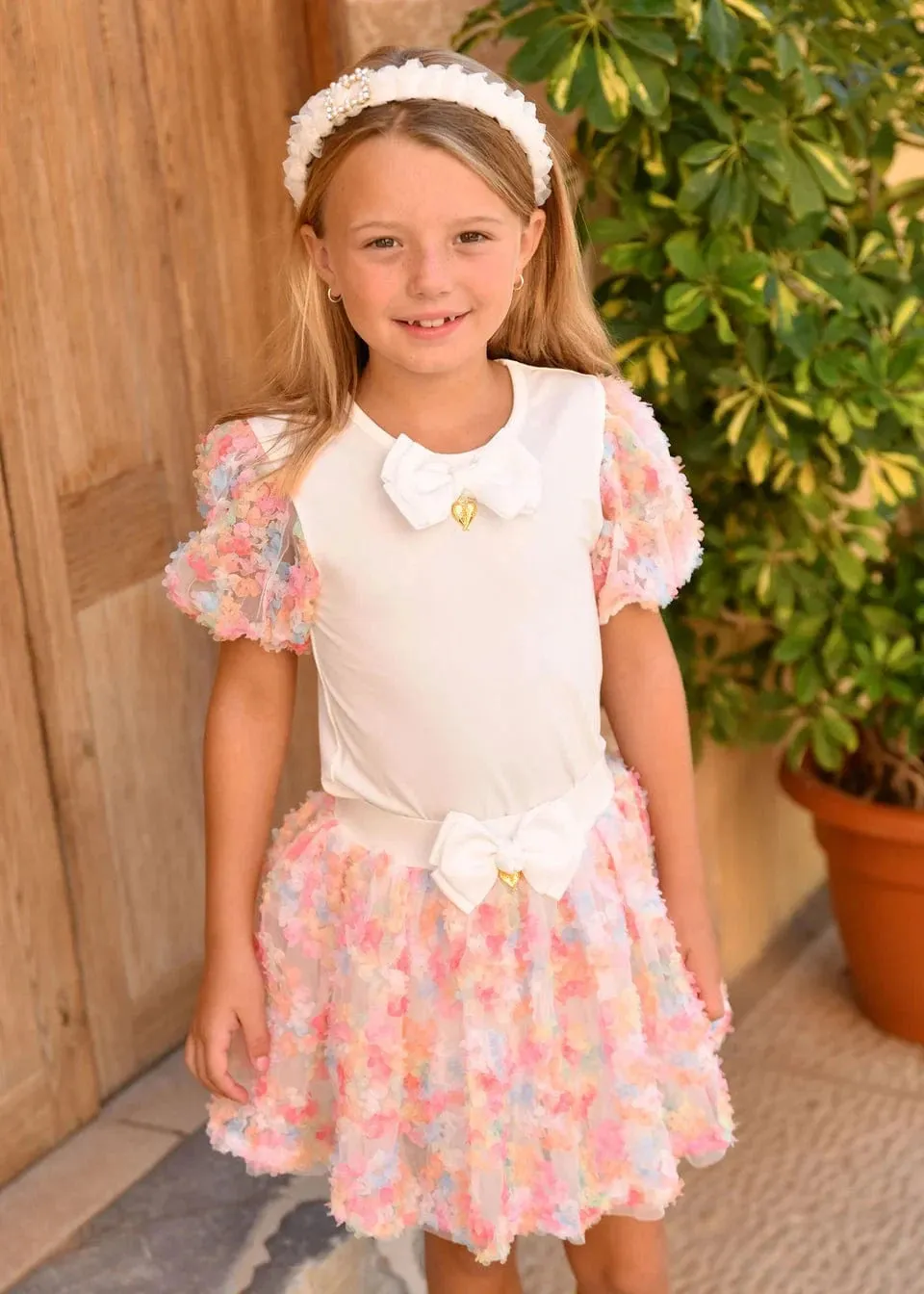 Girls Confetti Top and Skirt Set in White