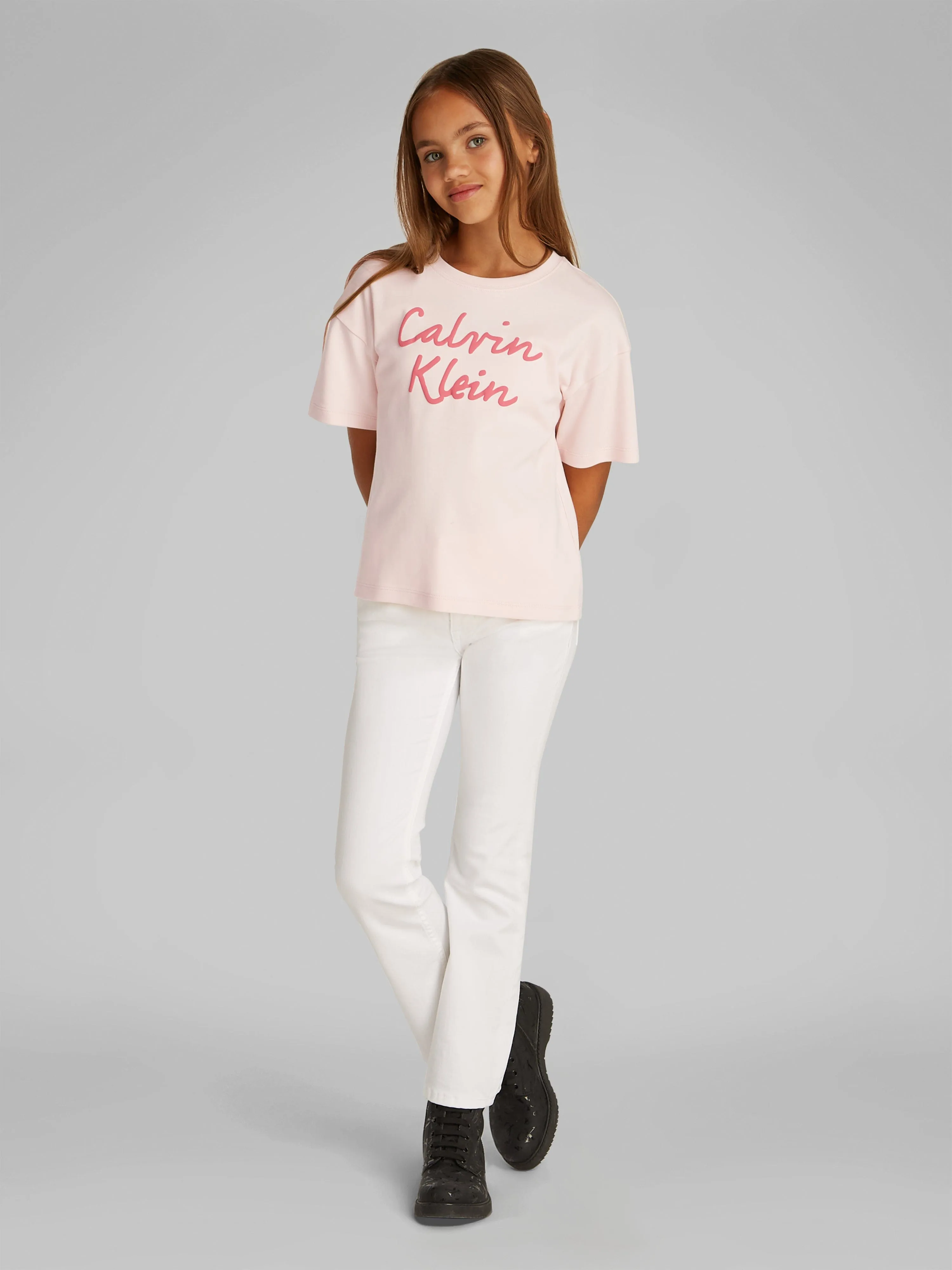 Girls Script Logo Boxy T-Shirt in Pink