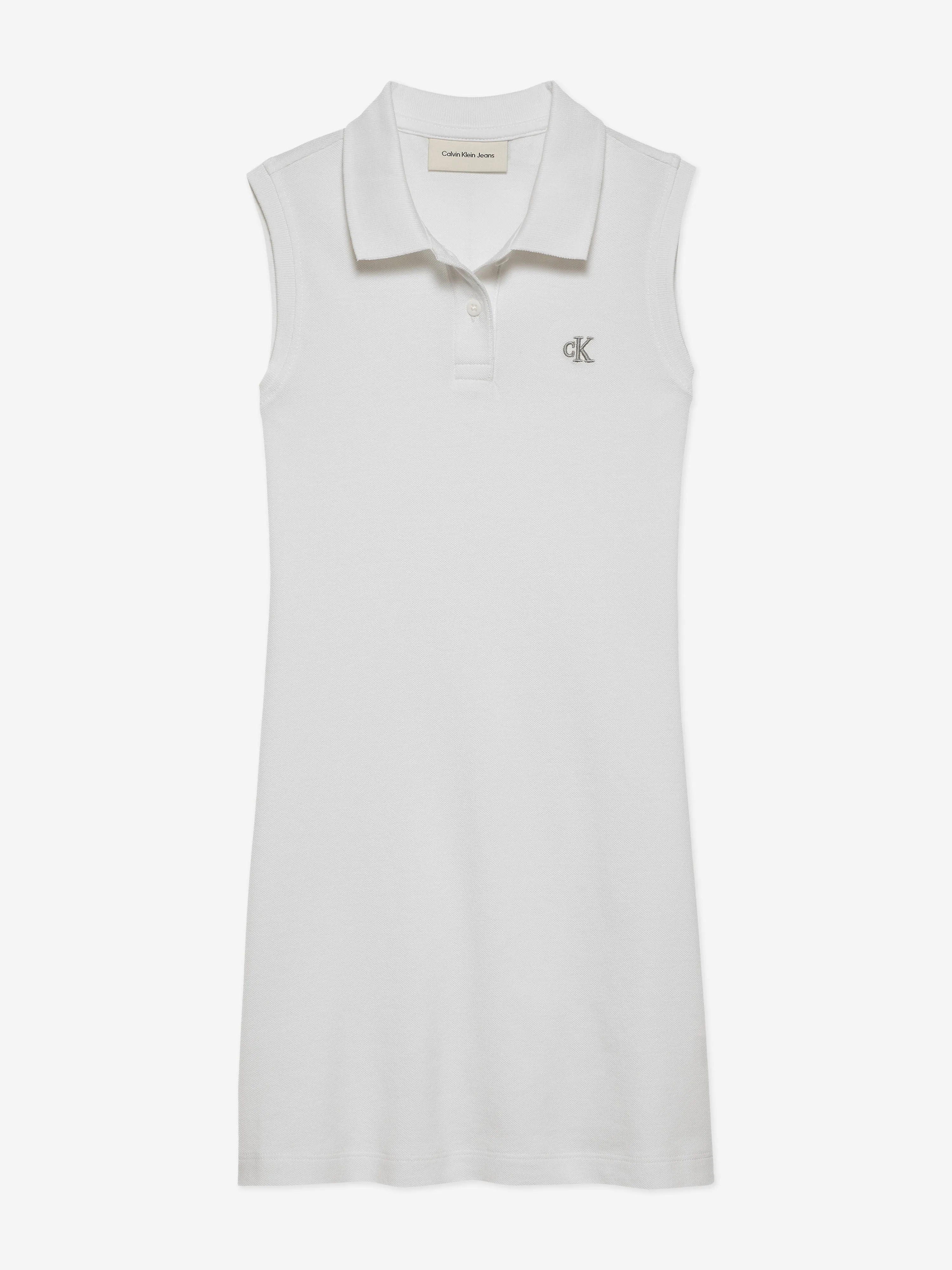Girls Sleeveless Polo Dress in White