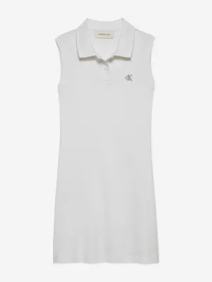 Girls Sleeveless Polo Dress in White