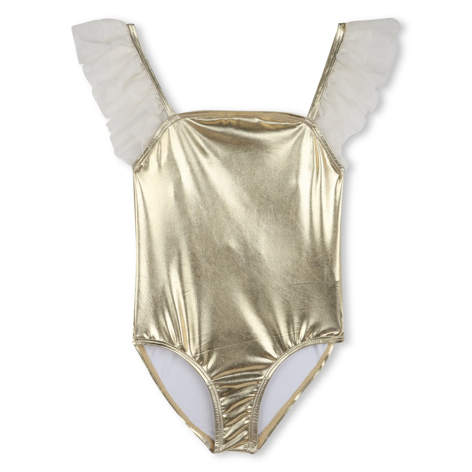 Gold Metallic Ruffle Trim Swimsuit
