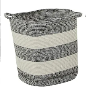 GRAY COTTON HANDMADE STRIPED STORAGE BASKET WITH HANDLES