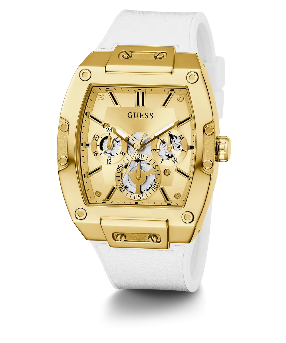 GUESS Mens White Gold Tone Multi-function Watch