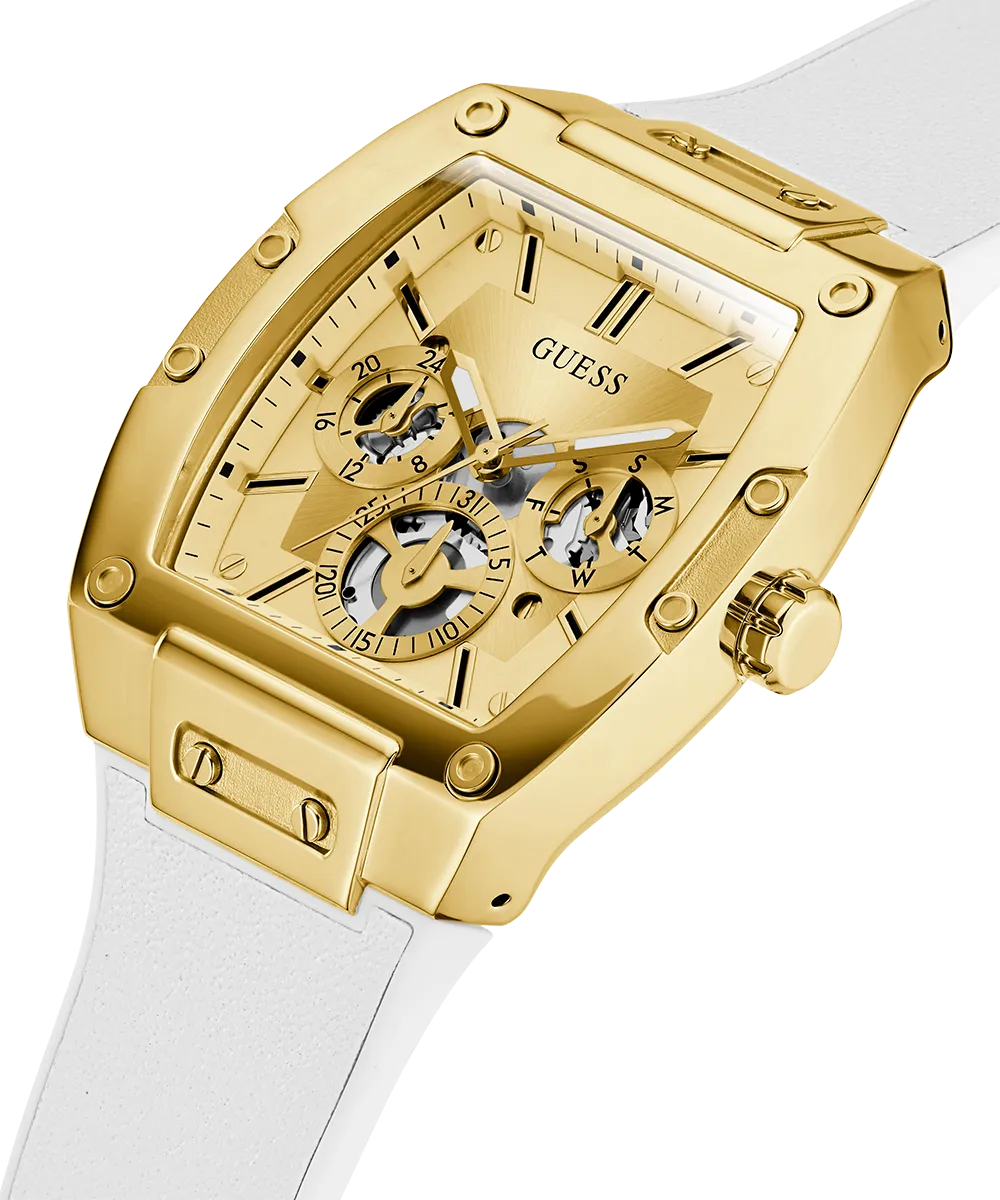 GUESS Mens White Gold Tone Multi-function Watch