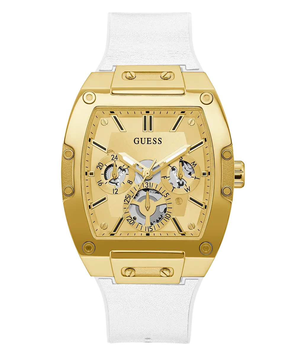 GUESS Mens White Gold Tone Multi-function Watch