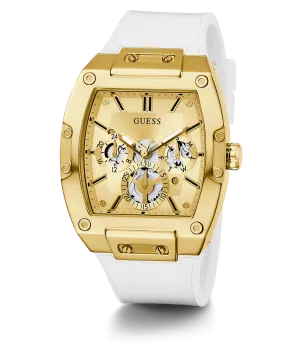 GUESS Mens White Gold Tone Multi-function Watch