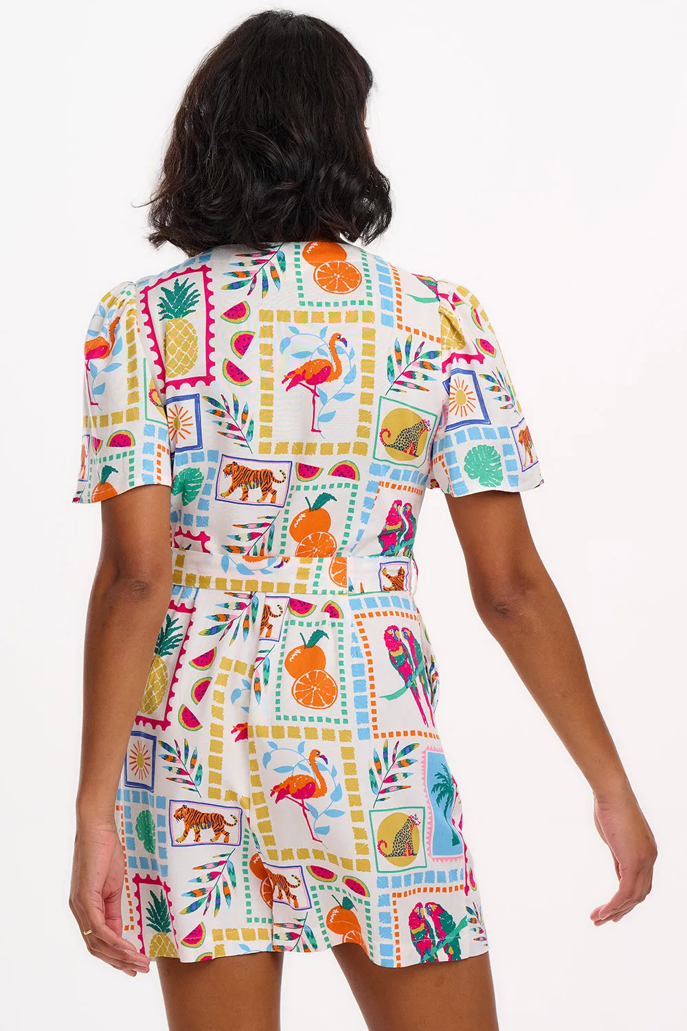 Gweneth Playsuit - Off-White. Jungle Tile
