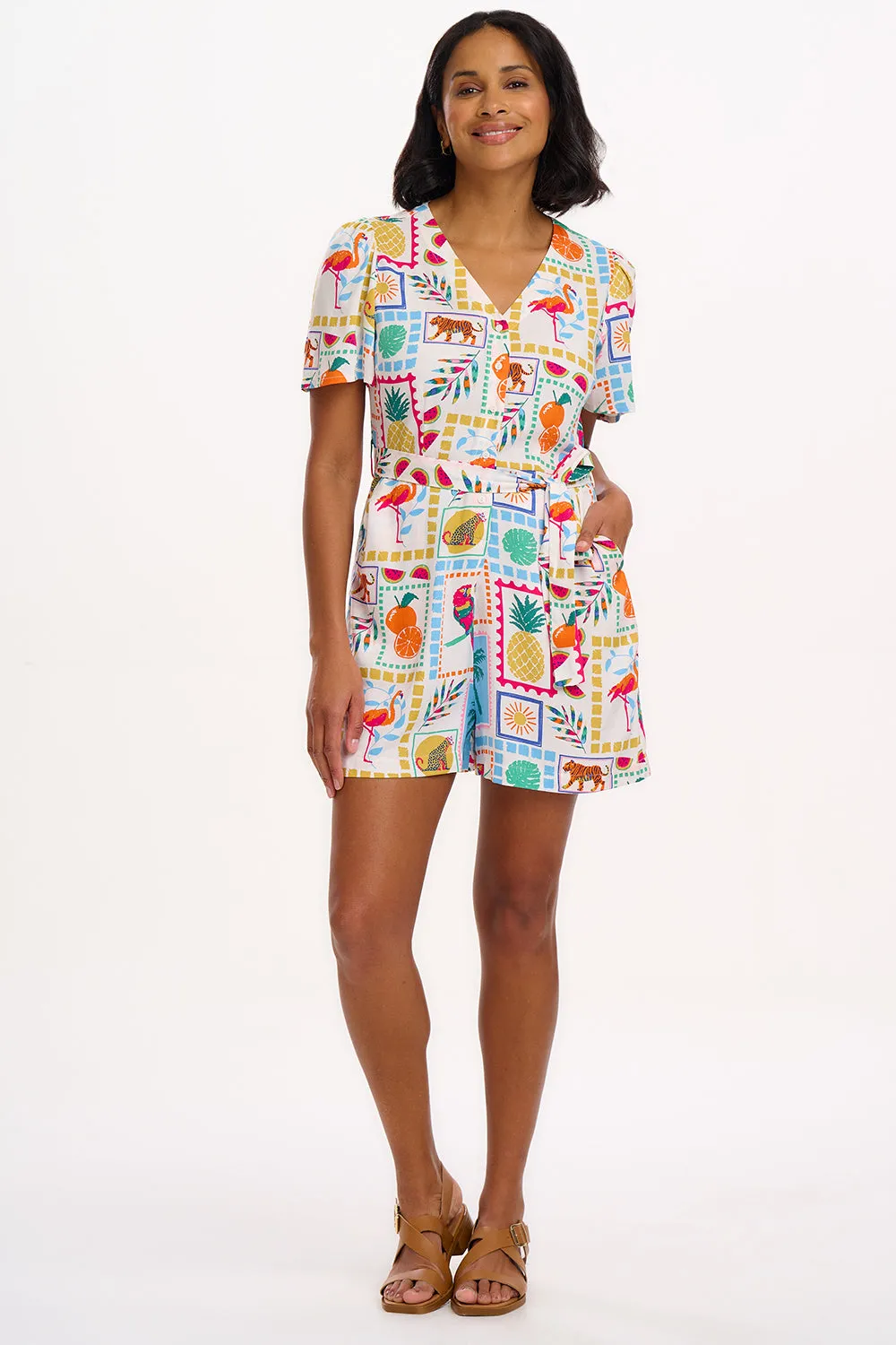 Gweneth Playsuit - Off-White. Jungle Tile
