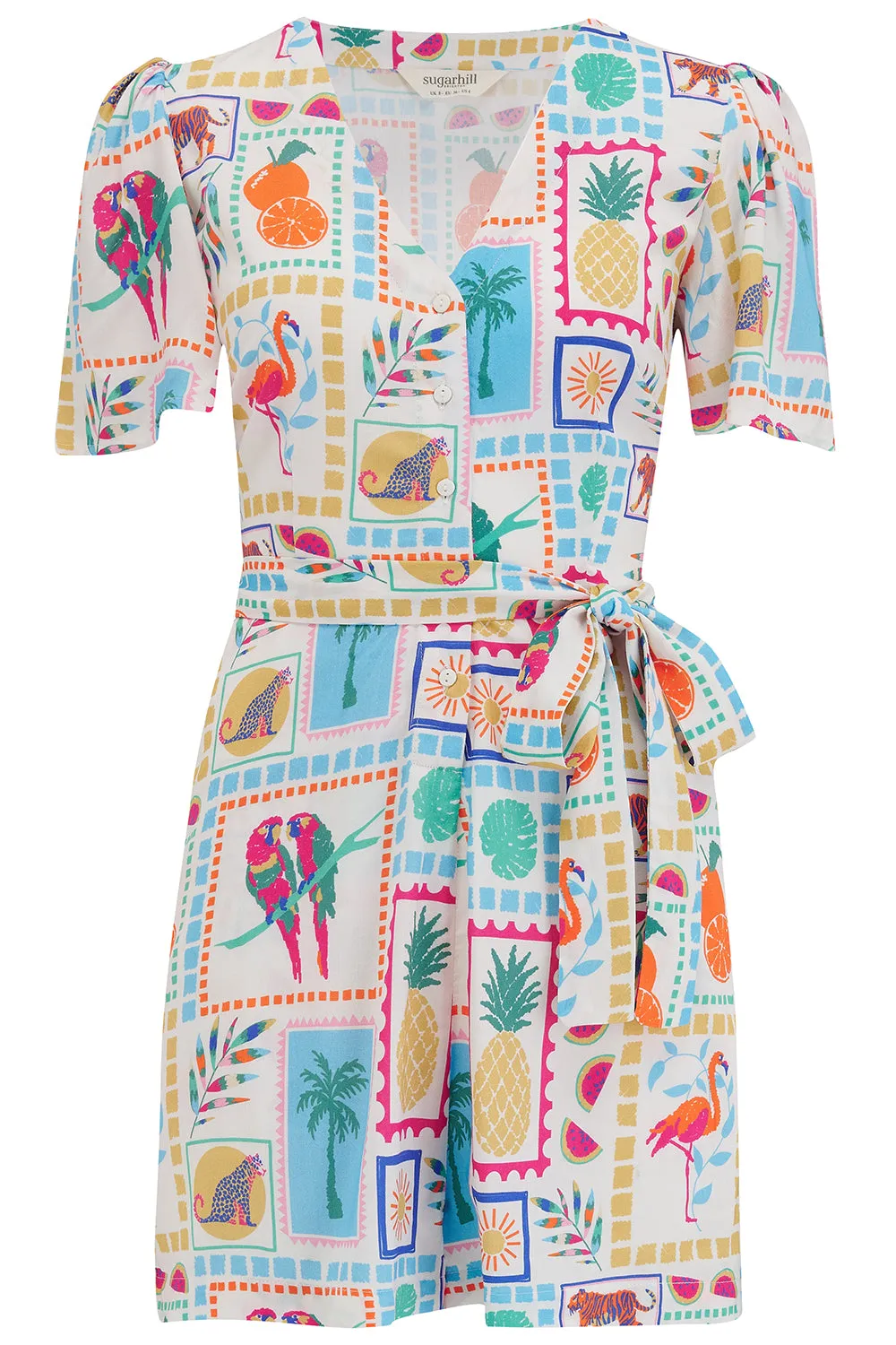 Gweneth Playsuit - Off-White. Jungle Tile