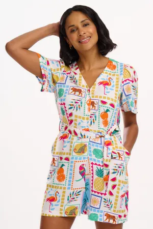 Gweneth Playsuit - Off-White. Jungle Tile