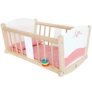 Hape Rock-A-Bye Baby Doll Cradle, Pink & White - Wooden Doll Cradle Playset