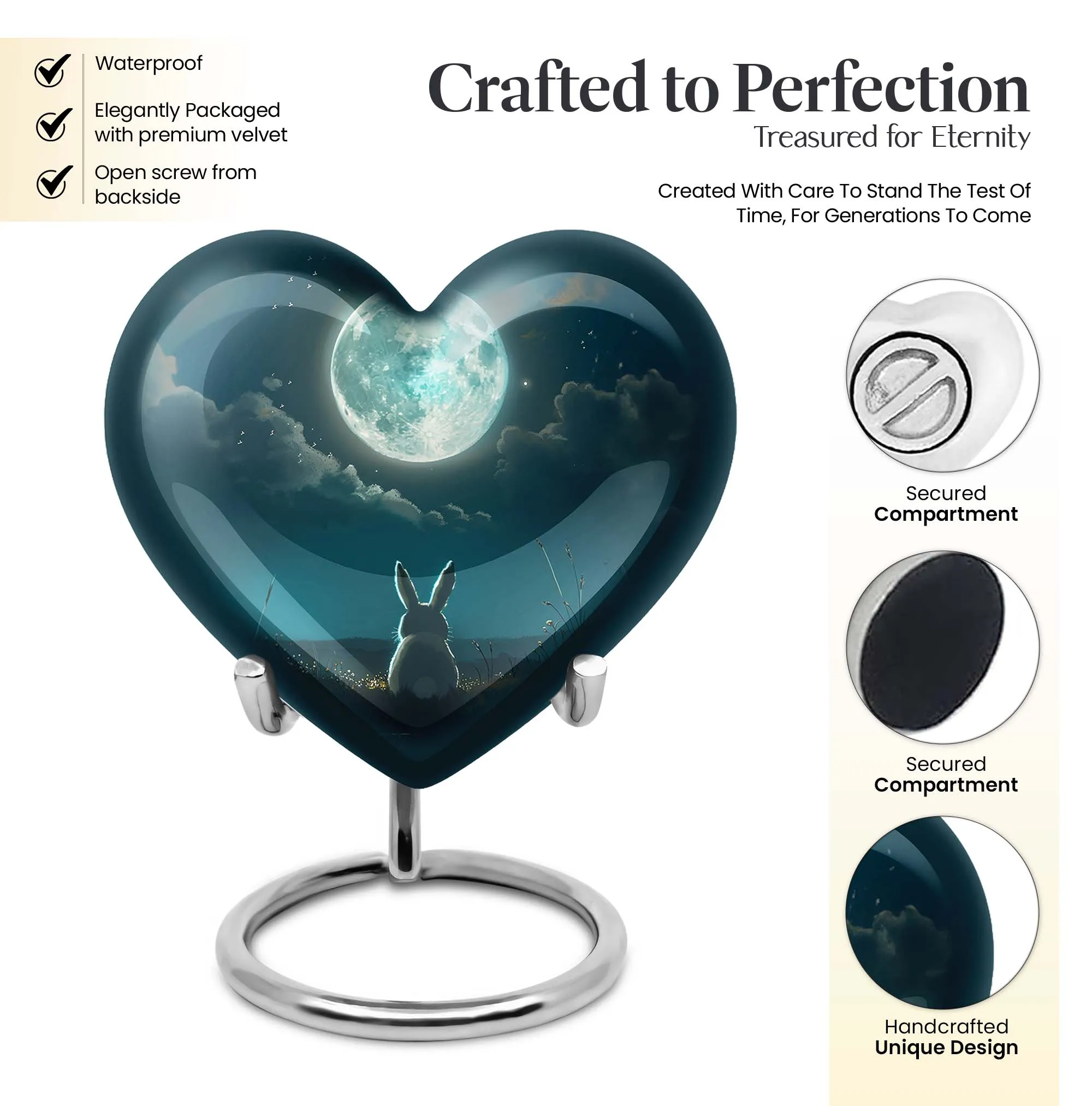 Heart's Solace: White Bunny Moon Cremation Urn For Ashes