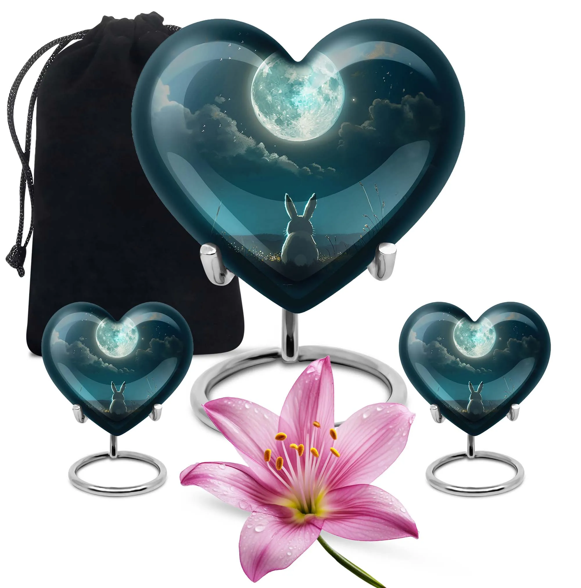Heart's Solace: White Bunny Moon Cremation Urn For Ashes