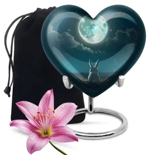 Heart's Solace: White Bunny Moon Cremation Urn For Ashes