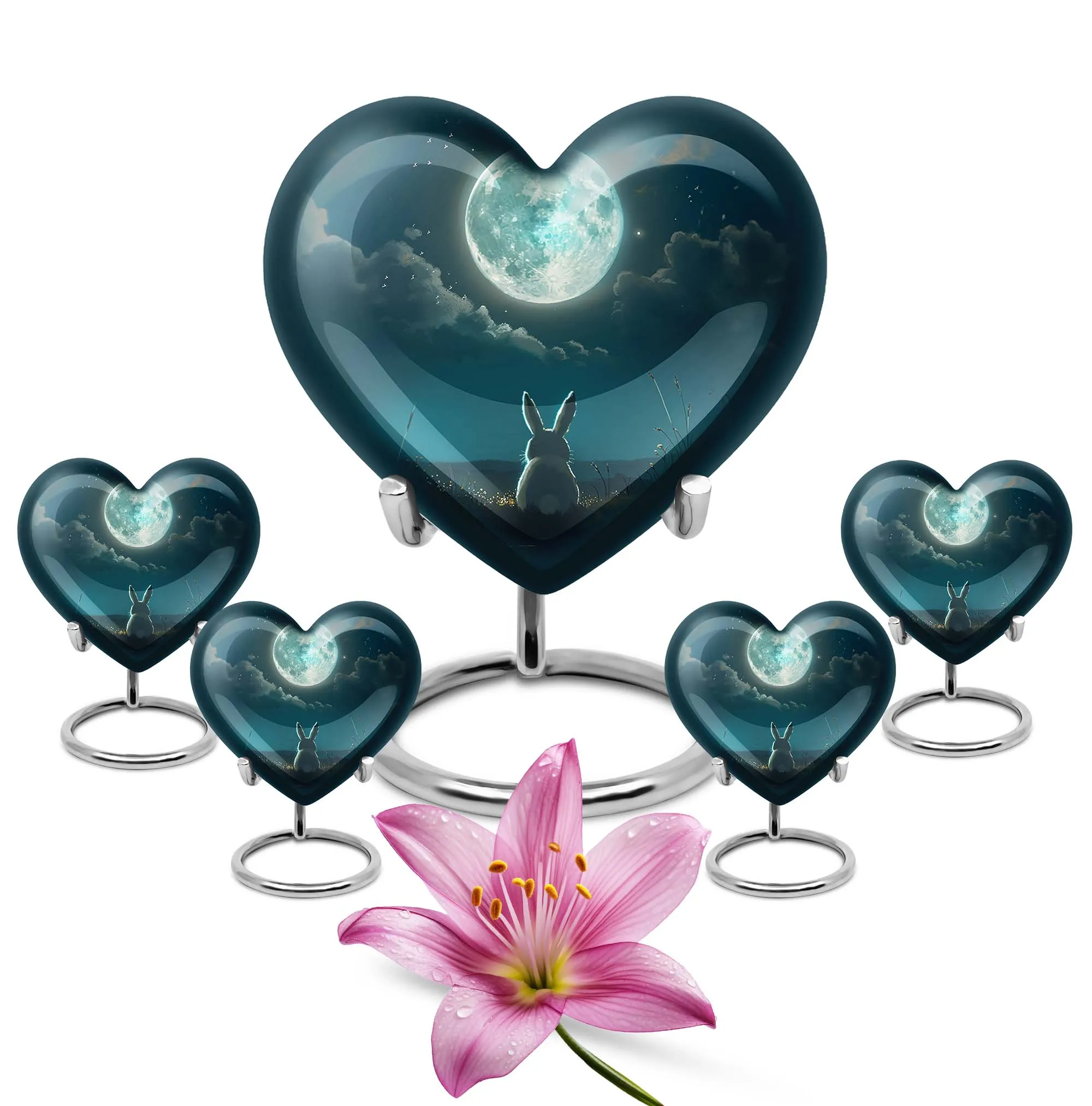 Heart's Solace: White Bunny Moon Cremation Urn For Ashes