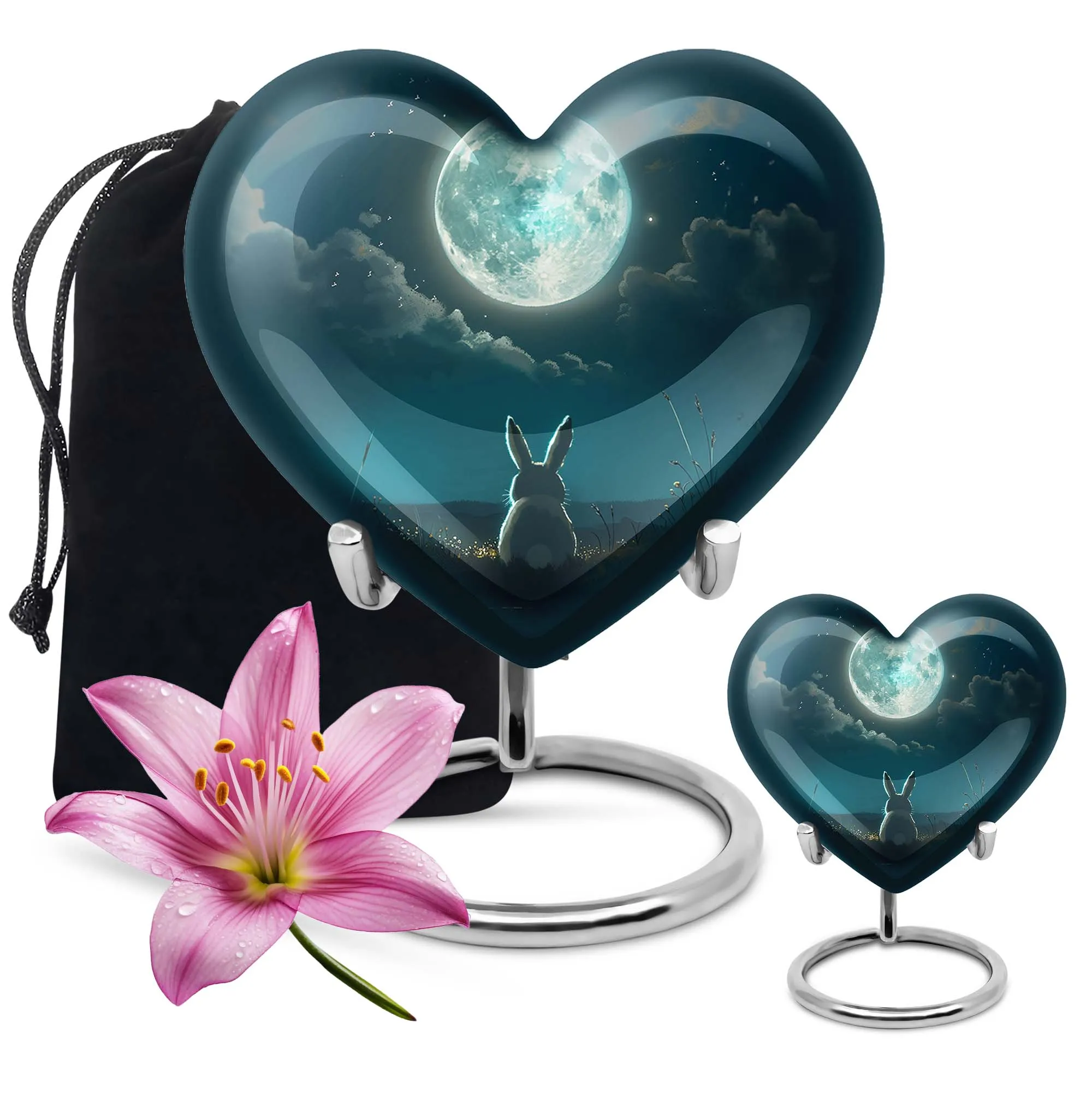 Heart's Solace: White Bunny Moon Cremation Urn For Ashes