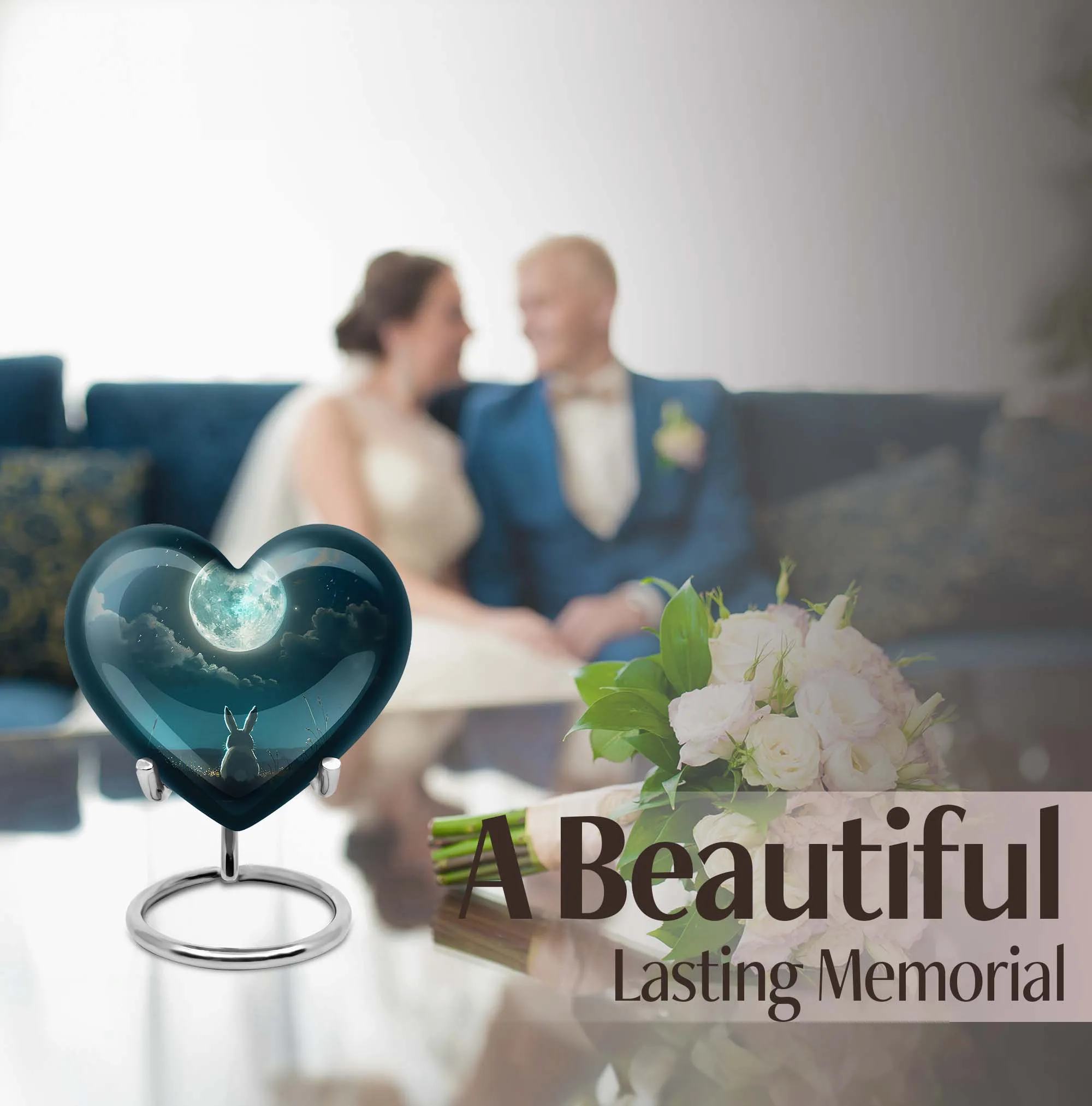 Heart's Solace: White Bunny Moon Cremation Urn For Ashes