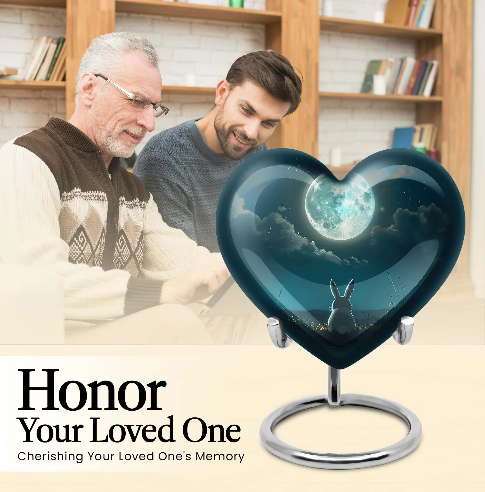 Heart's Solace: White Bunny Moon Cremation Urn For Ashes