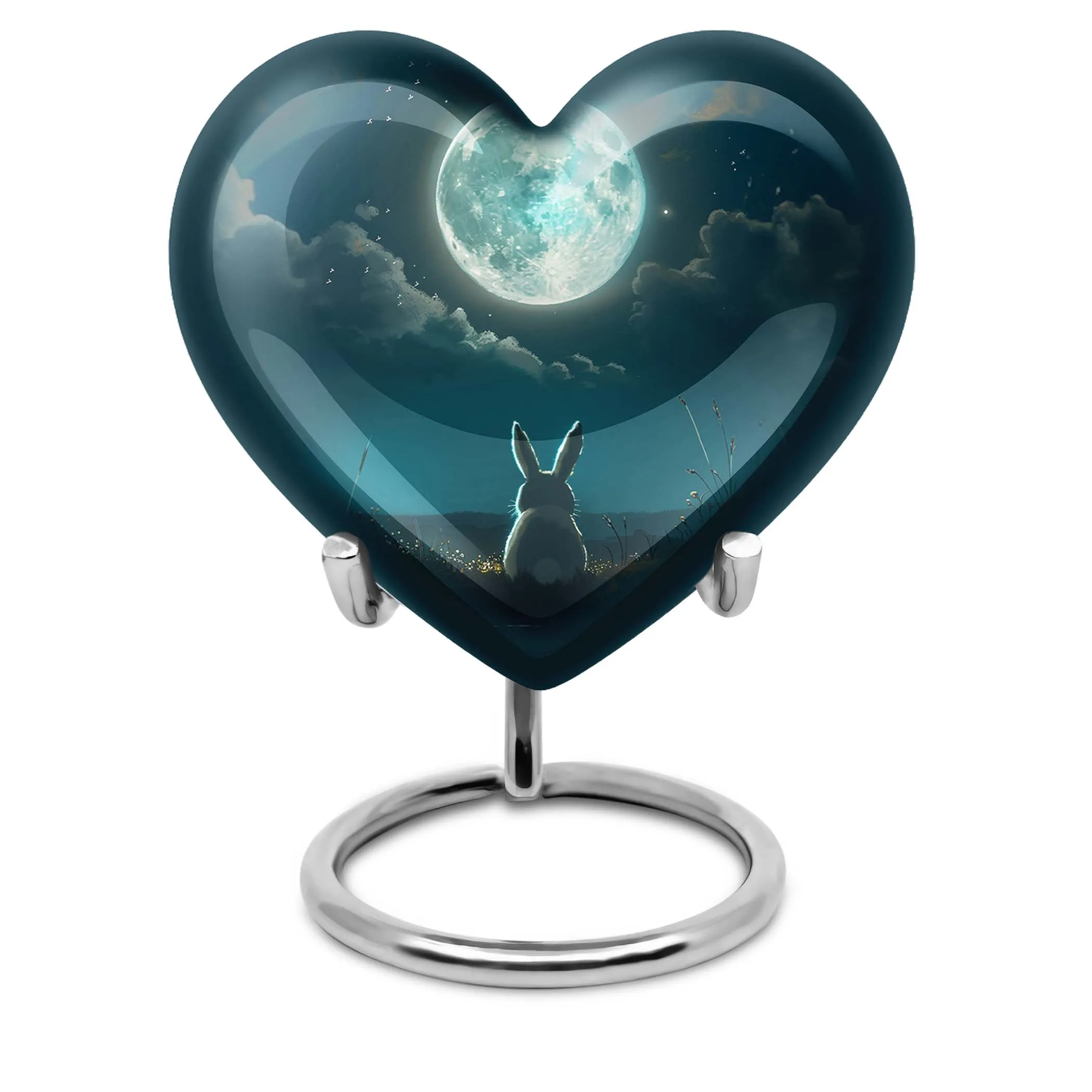Heart's Solace: White Bunny Moon Cremation Urn For Ashes