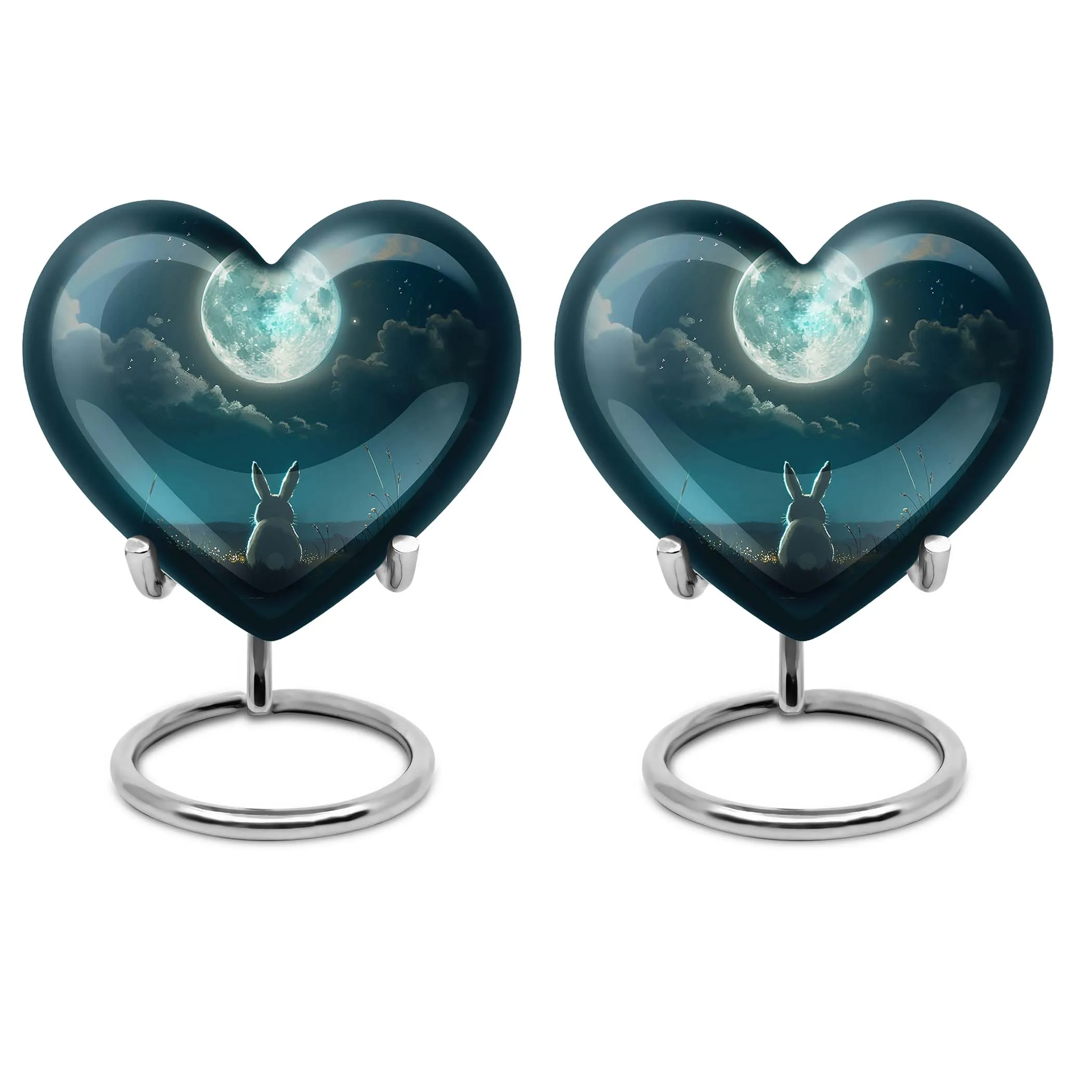 Heart's Solace: White Bunny Moon Cremation Urn For Ashes