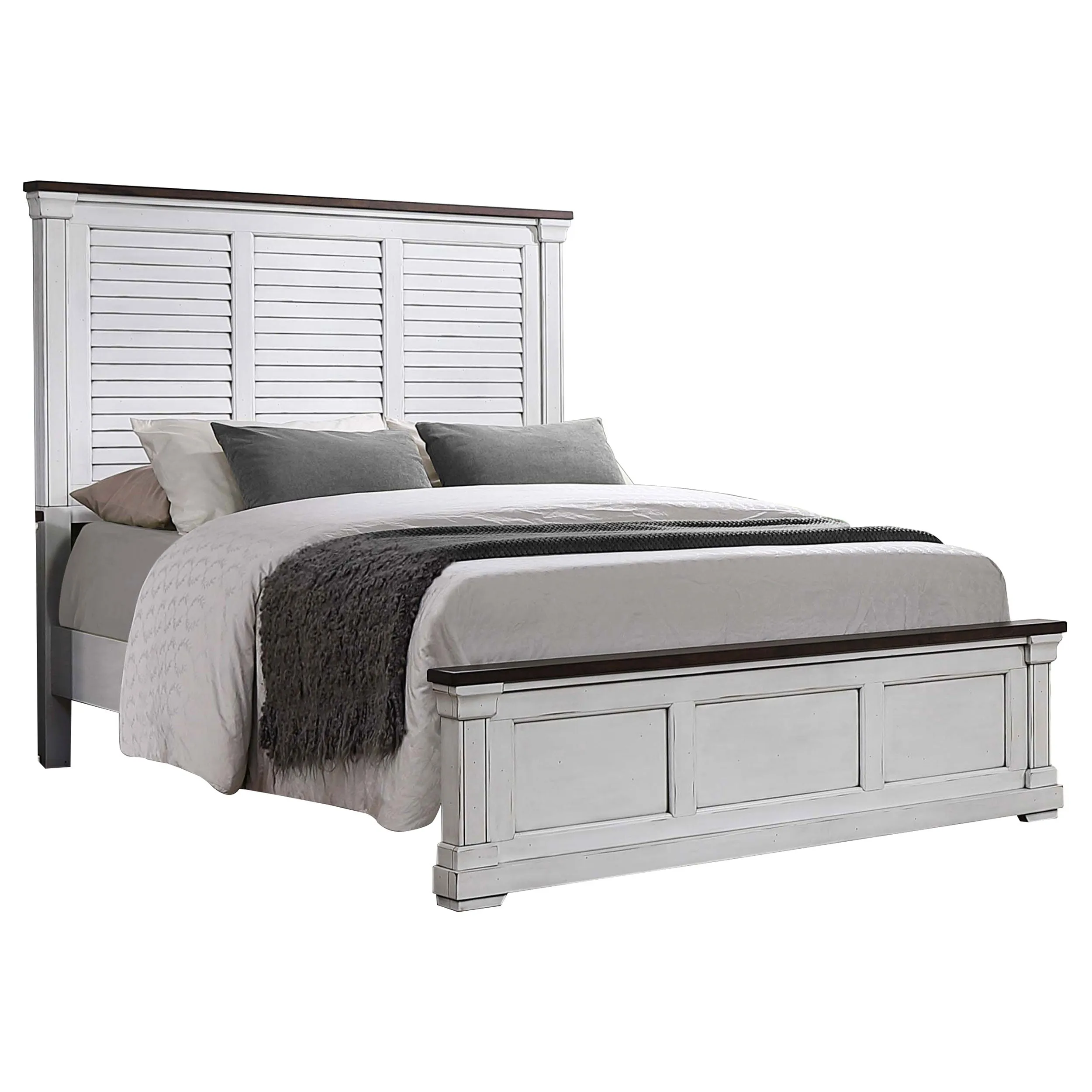 Hillcrest Wood Panel Bed Distressed White