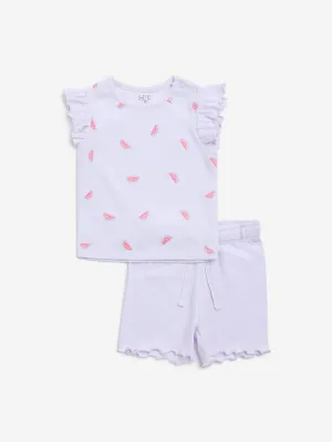 HOP Baby Lilac Printed Cotton Top with Shorts Set